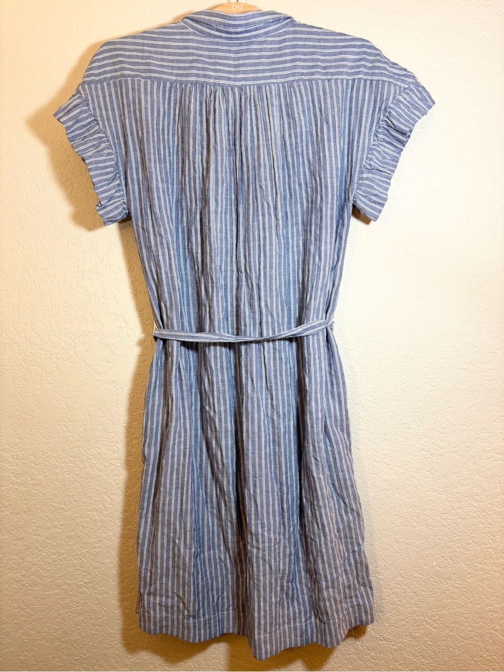 Anthropologie Isabella Sinclair Piper Blue White Stripe Ruffle Sleeve Dress Sz M - Picture 7 of 12